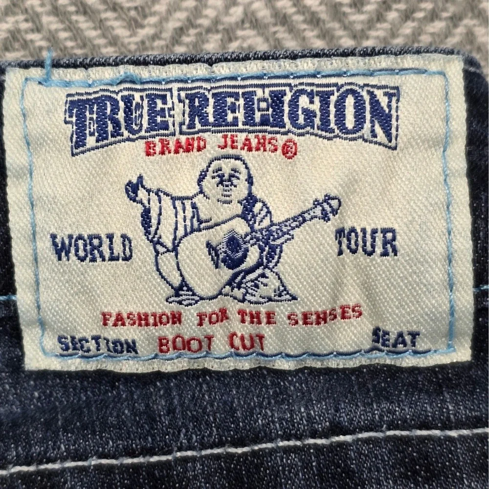 True Religion Bootcut Jeans Womens 28 Dark Wash Blue Thick Stitch‎ Made in USA